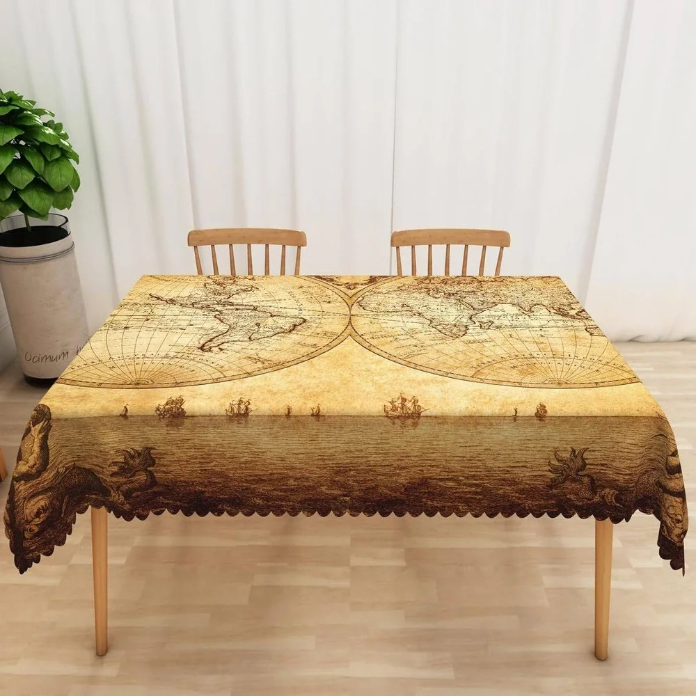 Retro World Map Tablecloth 54x108 Vintage Globe Geography Decoration‎ NEW